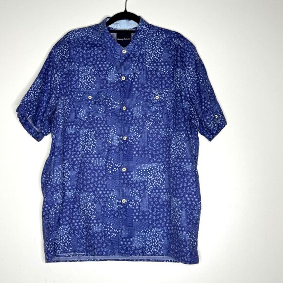 Tommy Bahama Silk Cotton Patchwork Button Down Shirt Men's Size Medium - Picture 1 of 8